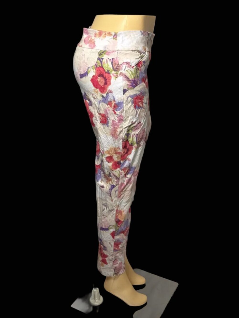 Versona Pants Womens 12 White Purple Pink Stretch Ankle Slim Fit Office Work